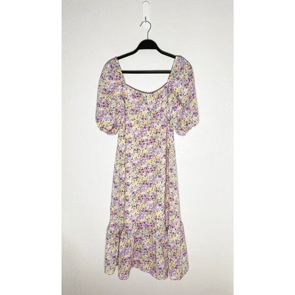 Sweet Pot Women's Floral Midi Dress Puff Sleeve Ruffle Hem Cottagecore Peasant - Picture 2 of 11